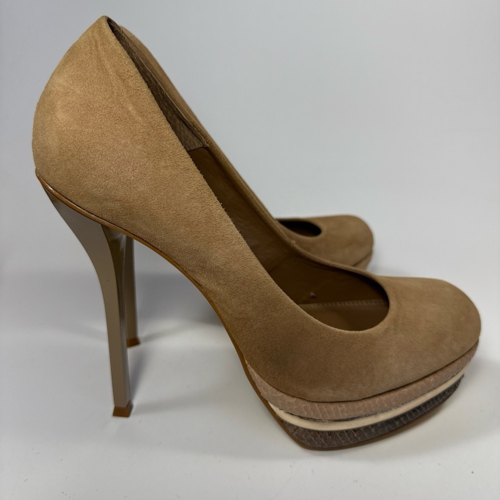 Carvela women’s nude platform suede pumps high heel snake skin accent - Picture 8 of 11